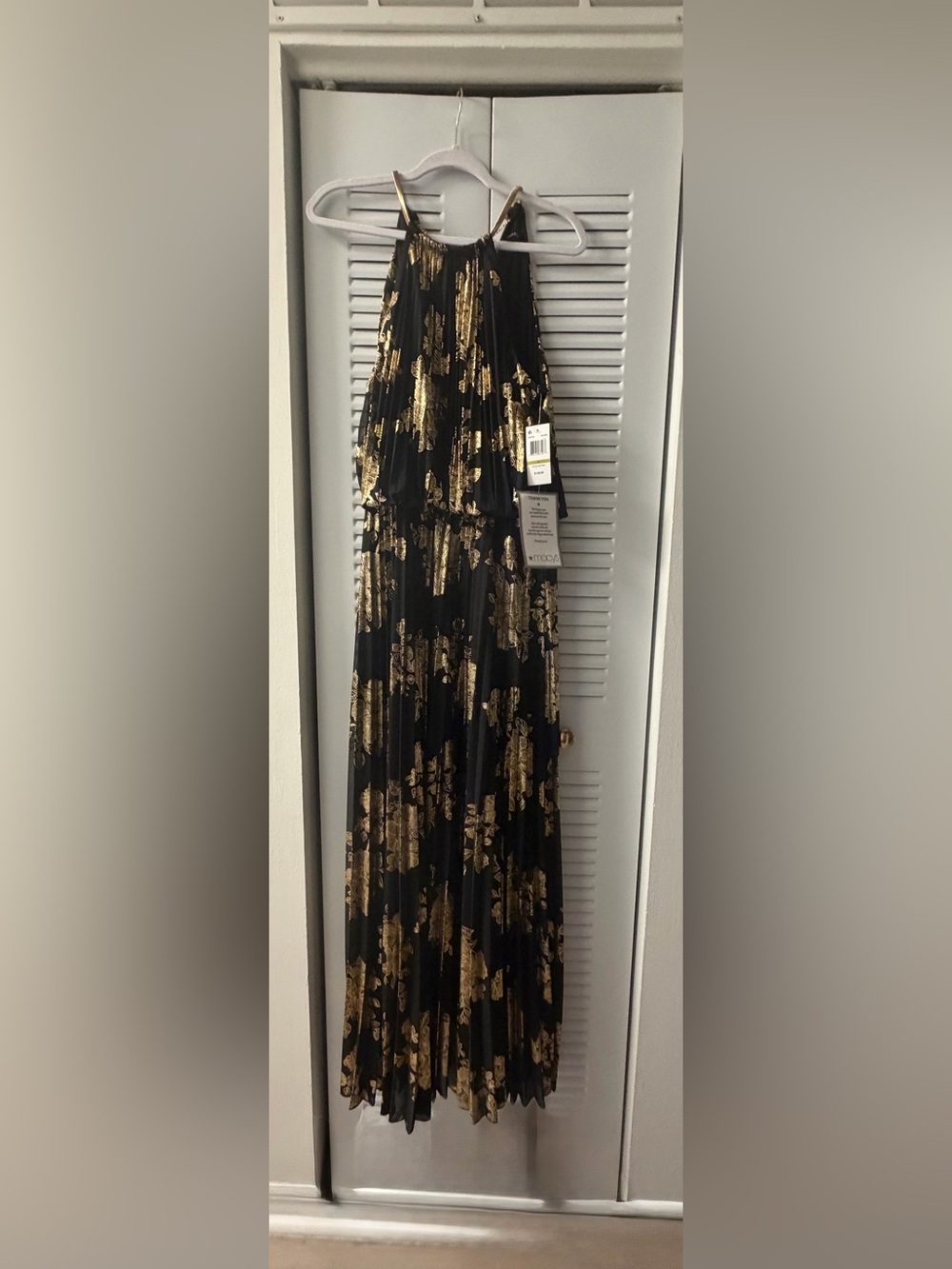 MSK Black Maxi Dress with Gold Floral Foil Print